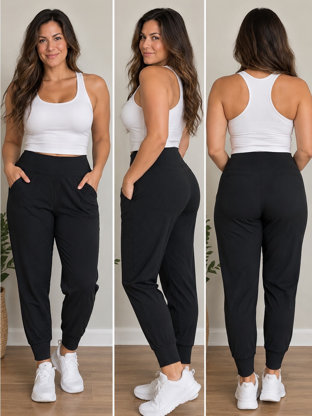 THE GYM PEOPLE Women’s Black High Waist Jogger Pants Tummy Control Pockets M